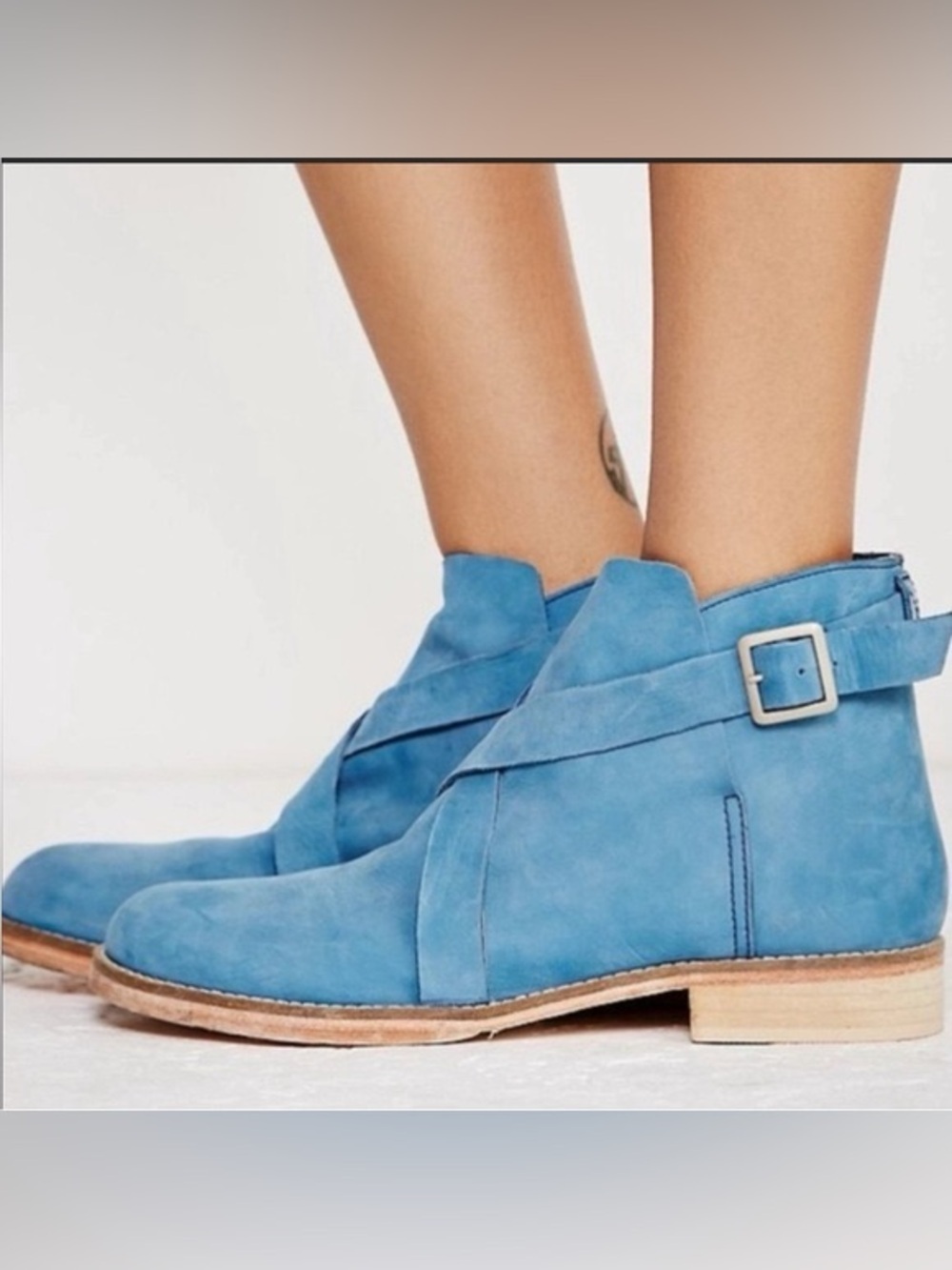 Free People Las Palmas Ankle Boots EU 39 Womens Size 9 Blue Leather Cross Strap
